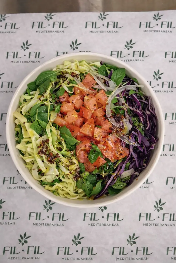 Cabbage salad with mint, sumac and lemon vinaigrette at Fil Fil Mediterranean in Homer Glen, IL.
