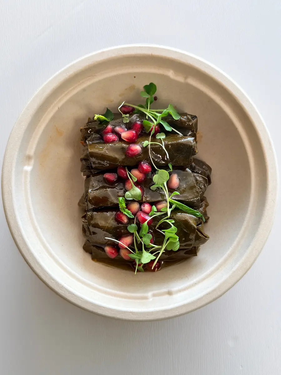 Stuffed grape leaves at Fil Fil Mediterranean in Homer Glen, IL.
