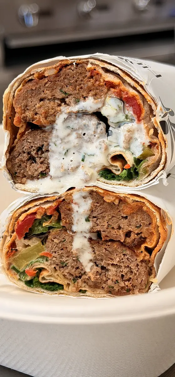 Kefta kebab wrap with muhammara, arugula and sumac at Fil Fil Mediterranean in Homer Glen, IL.